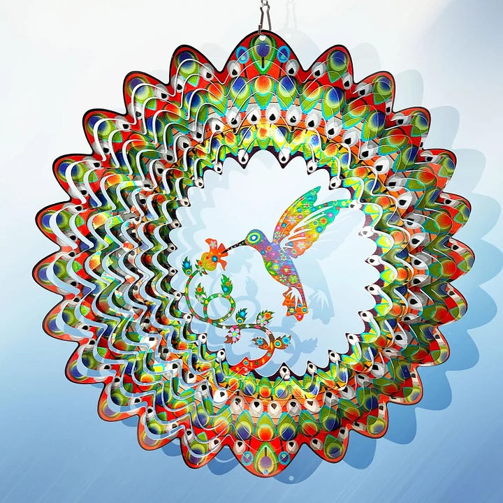 Colorful Hummingbird 3D Wind Spinner, 12 inch