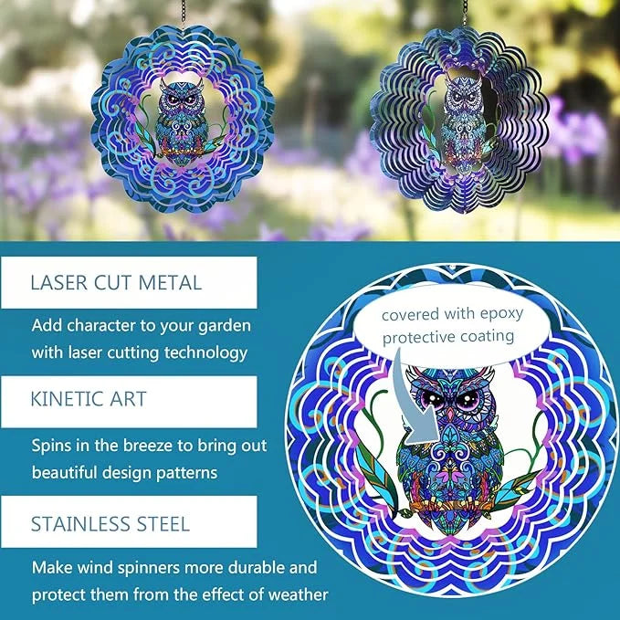 Owl 3D Wind Spinner, 12 in.