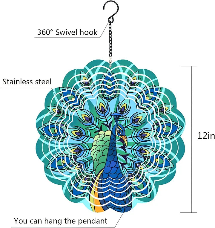 Peacock 3D Wind Spinner, 12 in.