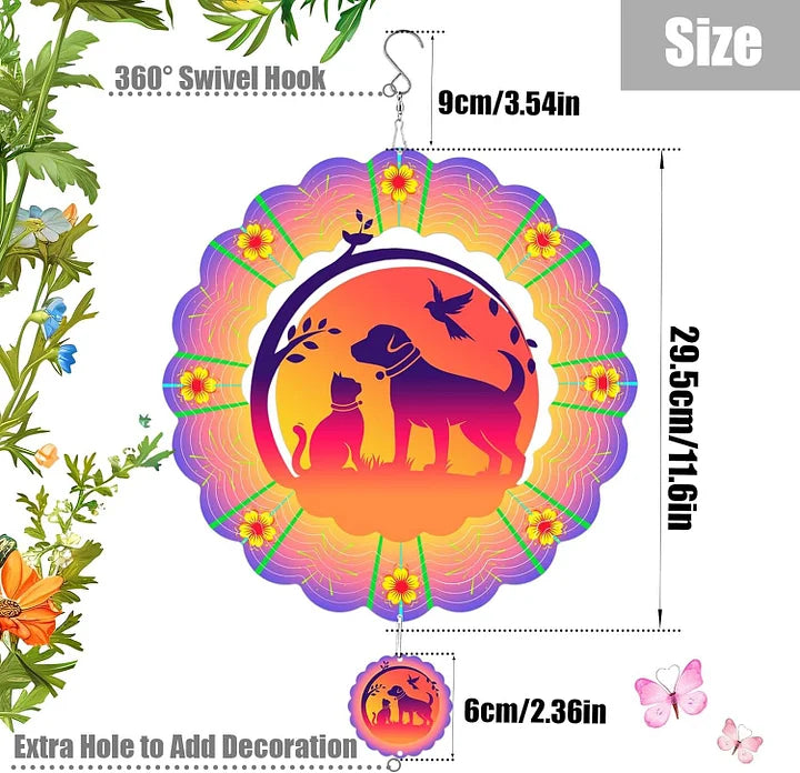 Cat and Dog 3D Wind Spinner, 12 in.